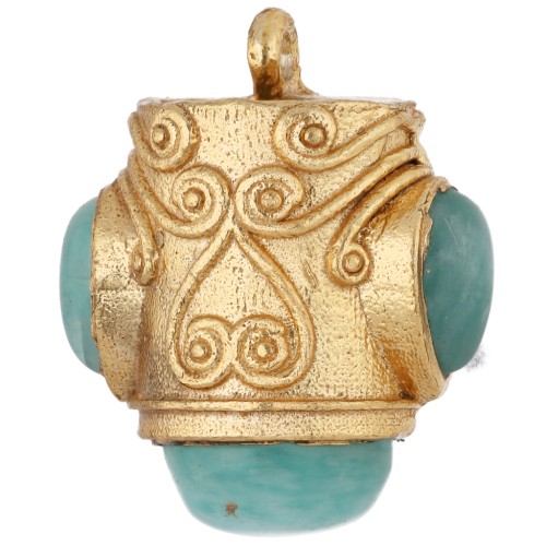 Colgante étnico de 18 x 16 mm con piedras preciosas - Dorado en oro fino - Amazonita x1