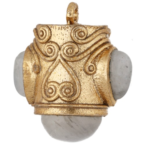 Colgante étnico de 18 x 16 mm con piedras preciosas - Dorado en oro fino - Piedra lunar