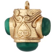 Colgante étnico de 18 x 16 mm con piedras preciosas teñidas - Dorado en oro fino - Ónix verde