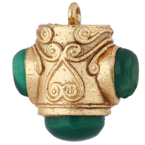 Colgante étnico de 18 x 16 mm con piedras preciosas teñidas - Dorado en oro fino - Ónix verde
