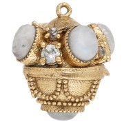 Colgante étnico de 17 x 16 mm con piedra preciosa y circonita - Dorado - Piedra de luna