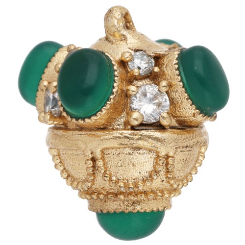 Colgante étnico de 17 x 16 mm con piedra preciosa teñida y circonitas - Dorado en oro fino - Ónix verde
