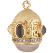 Colgante étnico de 21 x 17 mm con circonitas y piedra preciosa - Dorado en oro fino - Cuarzo rosa x1