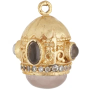 Colgante étnico de 21 x 17 mm con circonitas y piedra preciosa - Dorado en oro fino - Cuarzo rosa x1