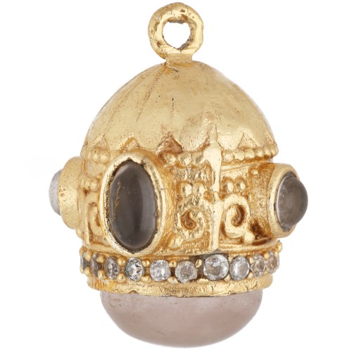 Colgante étnico de 21 x 17 mm con circonitas y piedra preciosa - Dorado en oro fino - Cuarzo rosa x1