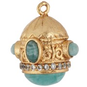 Colgante étnico de 21 x 17 mm con circonitas y piedra preciosa - Dorado en oro fino - Amazonita x1