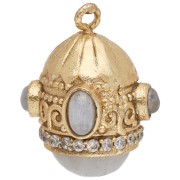 Colgante étnico de 21 x 17 mm con circonitas y piedra preciosa - Dorado en oro fino - Piedra lunar
