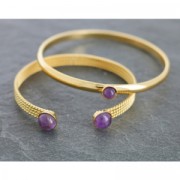 Pulsera latón con 2 engastes para cabochones redondos 8 mm Dorado con oro fin x1