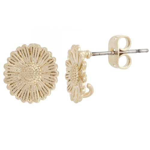 Pendientes de flor de 11 mm con aro abierto - Chapado en oro de 3 micras x2