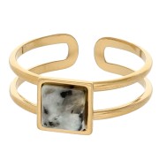 Anillo ajustable con cabujón cuadrado - Talla 54 a 61 - Acero inoxidable 304 Dorado x1