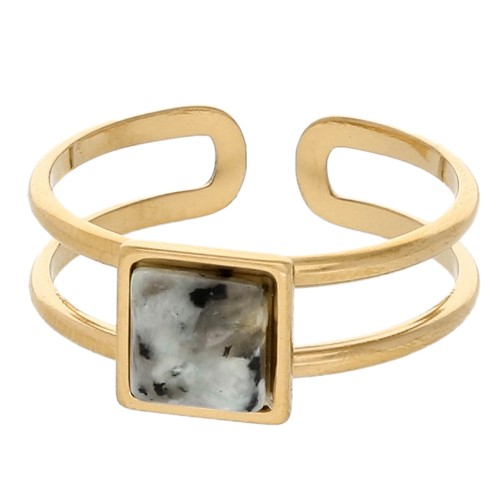Anillo ajustable con cabujón cuadrado - Talla 54 a 61 - Acero inoxidable 304 Dorado x1
