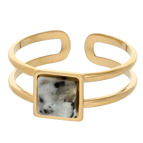 Anillo ajustable con cabujón cuadrado - Talla 54 a 61 - Acero inoxidable 304 Dorado x1