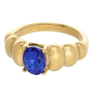 Anillo de 8 mm con cabujón de cristal - Talla 51 - Acero inoxidable 304 Dorado - Azul