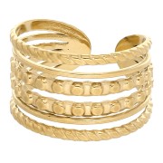 Anillo ancho de fantasía de varias vueltas, ajustable - Talla 50 a 60 - Acero inoxidable 304 Dorado|raw }}