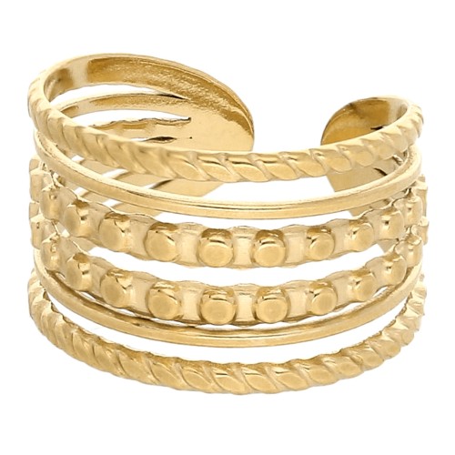Anillo ancho de fantasía de varias vueltas, ajustable - Talla 50 a 60 - Acero inoxidable 304 Dorado