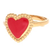 Anillo con forma de corazón ajustable, 12,5 mm, resina epoxi - T52 a 60 - Acero inoxidable 304 Dorado - Rojo