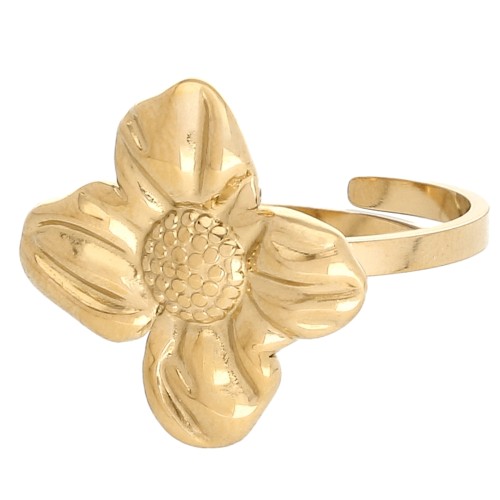 Anillo ajustable con forma de flor de 18 mm - Tallas de la 50 a la 58 - Acero inoxidable 316 Dorado x1
