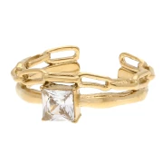 Anillo ajustable de dos filas con óxido de circonio - Tallas 48 a 58 - Acero inoxidable 304 Dorado