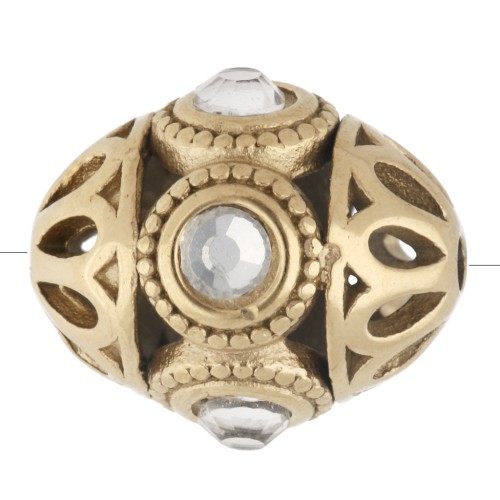 Cuenta étnica de 11 x 13 mm con strass - Acero inoxidable 316 dorado - Cristal x 1