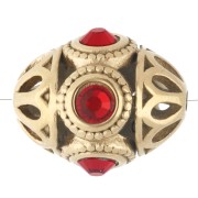 Rojo - Cuenta étnica de 11 x 13 mm con strass - Acero inoxidable 316 dorado - Rojo x 1 Cuenta étnica de 11 x 13 mm con strass - Acero inoxidable 316 dorado - Rojo x 1