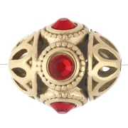 Cuenta étnica de 11 x 13 mm con strass - Acero inoxidable 316 dorado - Rojo x 1