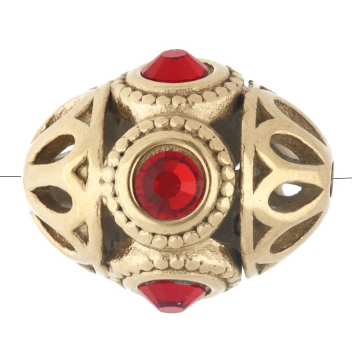 Cuenta étnica de 11 x 13 mm con strass - Acero inoxidable 316 dorado - Rojo x 1