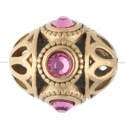 Rosa - Cuenta étnica de 11 x 13 mm con strass - Acero inoxidable 316 dorado - Rosa x 1 Cuenta étnica de 11 x 13 mm con strass - Acero inoxidable 316 dorado - Rosa x 1