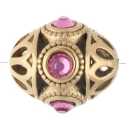 Cuenta étnica de 11 x 13 mm con strass - Acero inoxidable 316 dorado - Rosa x 1