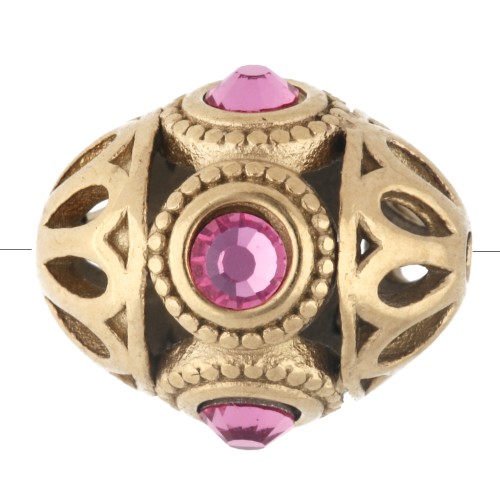 Cuenta étnica de 11 x 13 mm con strass - Acero inoxidable 316 dorado - Rosa x 1