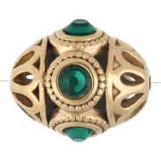 Cuenta étnica de 11 x 13 mm con strass - Acero inoxidable 316 dorado - Esmeralda x 1