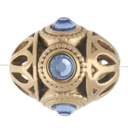 Cuenta étnica de 11 x 13 mm con strass - Acero inoxidable 316 dorado - Aguamarina x 1
