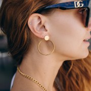 Pendientes redondos con círculo hueco de 41 x 35 mm - Acero inoxidable 304 Dorado (2 unidades)