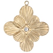 Colgante de flor con óxido de circonio, 24 x 26,5 mm - Acero inoxidable 304 Dorado x 1|raw }}