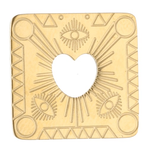 Entrepieza rectangular de 18 x 17,3 mm con corazón calado, acero inoxidable 316 Dorado x 1