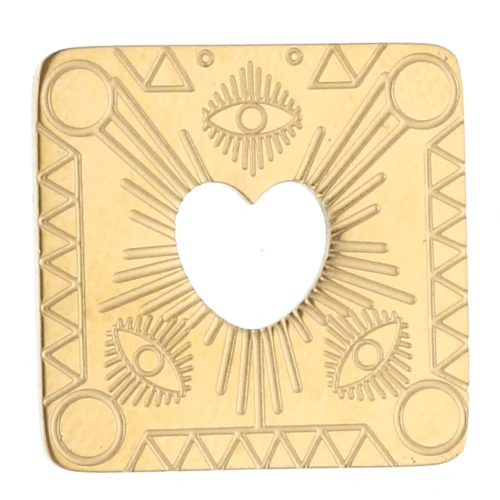 Entrepieza rectangular de 18 x 17,3 mm con corazón calado. Acero inoxidable 316 Dorado x1