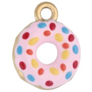 dije - Dije con forma de donuts, 12 x 15,5 mm - Resina epoxi - Acero inoxidable 304 Dorado - Rosa x1 Dije con forma de donuts, 12 x 15,5 mm - Resina epoxi - Acero inoxidable 304 Dorado - Rosa x1