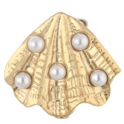 Broche en forma de concha de 18 x 20 mm con cuentas imitación de nácar - Acero inoxidable 304 Dorado x1