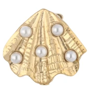 Broche en forma de concha de 18 x 20 mm con cuentas imitación de nácar - Acero inoxidable 304 Dorado x1