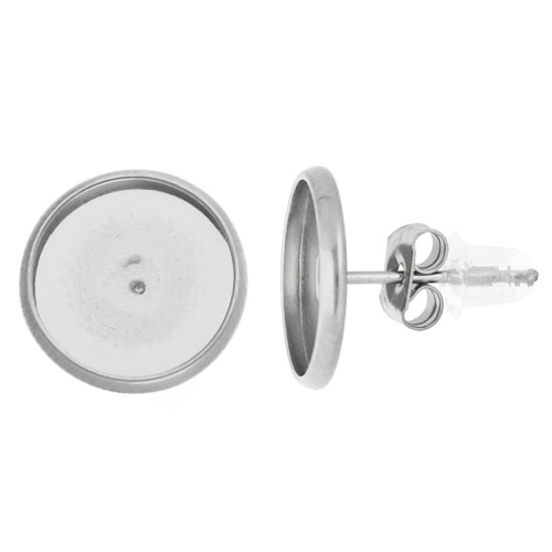 Pendientes de clavo para cabujón plano de 10 mm - Acero inoxidable 303 x2