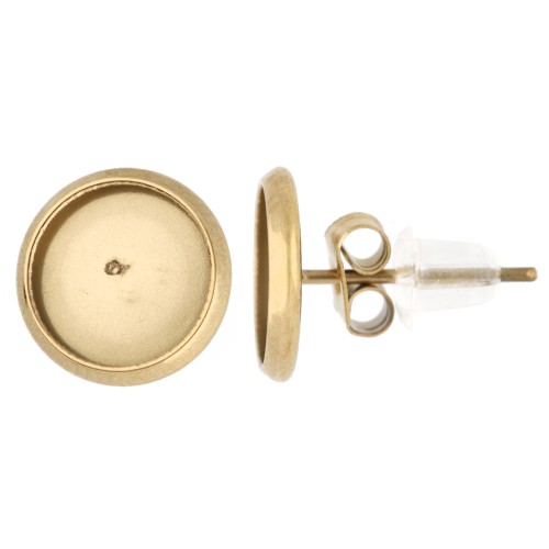 Pendientes de clavo para cabujón plano de 8 mm - Acero inoxidable 303 Dorado x2
