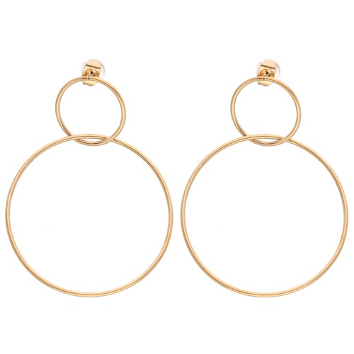 Pendientes de doble círculo, 47 x 35 mm - Acero inoxidable 304 Dorado (2 unidades)