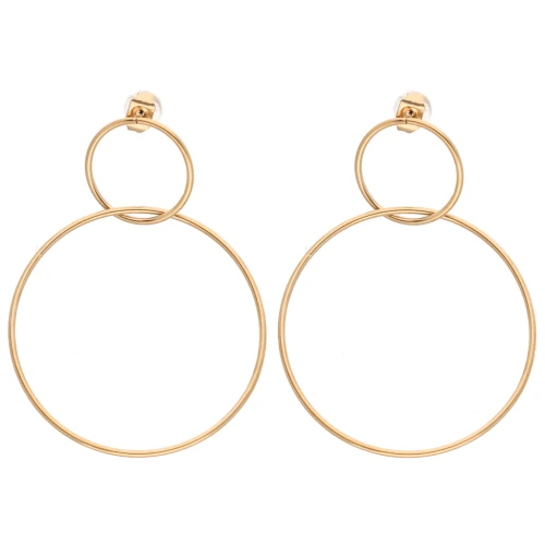 Pendientes de doble círculo, 47 x 35 mm - Acero inoxidable 304 Dorado x2