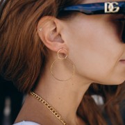 Pendientes de doble círculo, 47 x 35 mm - Acero inoxidable 304 Dorado (2 unidades)