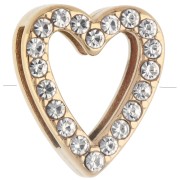 Botón deslizante con forma de corazón de 15 x 13 mm con pedrería para cordón de 10 mm - Acero inoxidable 304 Dorado