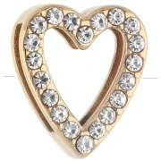 Botón deslizante con forma de corazón de 15 x 13 mm con pedrería para cordón de 10 mm - Acero inoxidable 304 Dorado