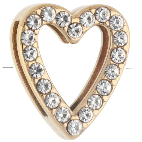Botón deslizante con forma de corazón de 15 x 13 mm con pedrería para cordón de 10 mm - Acero inoxidable 304 Dorado