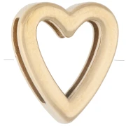 Botón deslizante con forma de corazón de 15 x 13 mm con pedrería para cordón de 10 mm - Acero inoxidable 304 Dorado