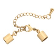 Cierre mosquetón de 9 mm + cadenita para cordón de 5 mm. Acero inoxidable 304 dorado x1