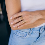 Anillo ajustable con diseño de corazón calado y martillado, 19 x 16 mm - Tallas 53 a 56 - Acero inoxidable 316