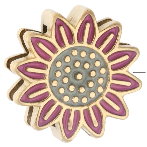 Cierre deslizante con forma de flor de 14 mm para cordón de 10 mm - Acero inoxidable 304 Dorado - Rosa